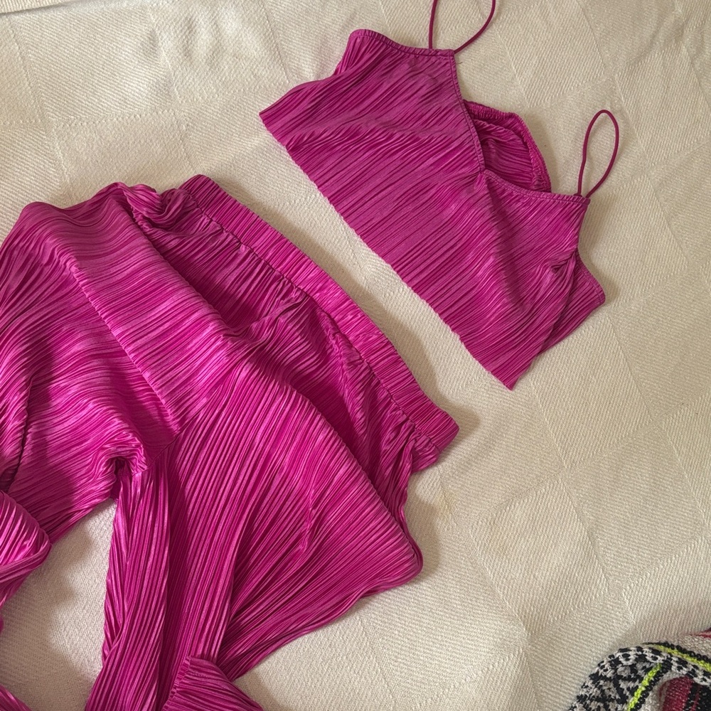 Vibrant Pink Pleated Two-Piece Set